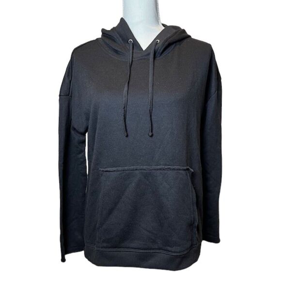 For the Republic French Terry Hoodie Womens Black Kangaroo Pocket Lightweight XS - Picture 1 of 9